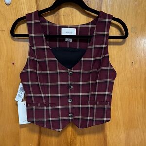 Wilfred Maroon Checkered Vest